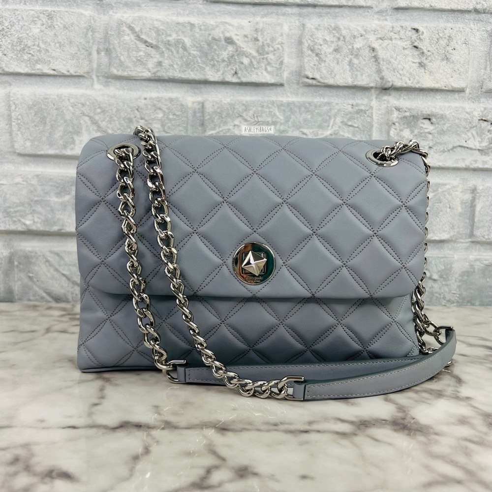 Kate Spade Natalia Quilted Leather Medium Flap Crossbody In Brushed Steel